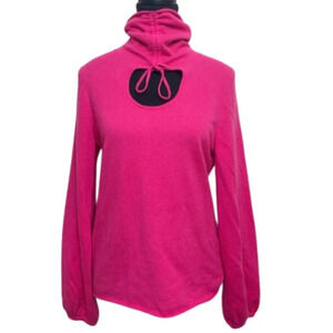 Prive Cashmere Womens Medium Key Hole Ruched Neck Fuchsia Sweater